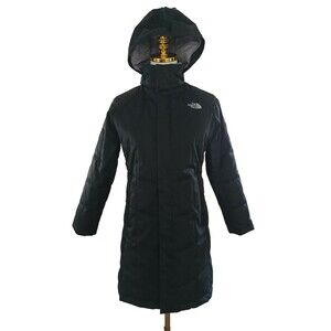The North Face Puffer Coat Girls 10/12 Warm Detachable Hood Long Black Shimmer